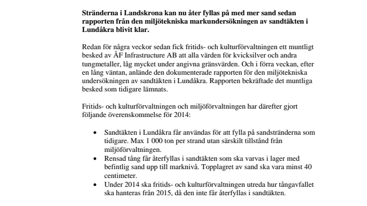 Rapport ger tummen upp för sand från Lundåkrahamnen