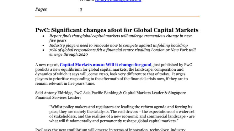 PwC: Significant changes afoot for Global Capital Markets