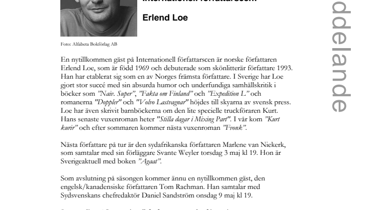 Stadsbiblioteket i Malmö: Norske författaren Erlend Loe besöker Internationell författarscen