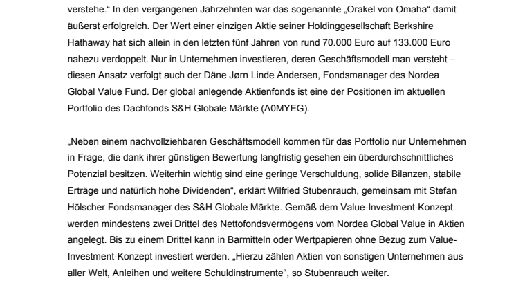 S&H Globale Märkte setzt erfolgreich auf Dividendentitel 