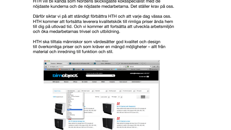 Danska tillverkaren HTH släpper sina köksprodukter som BIM objekt.