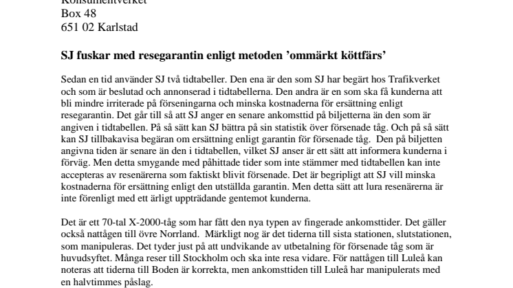 SJ fuskar med resegarantin enligt metoden ’ommärkt köttfärs’