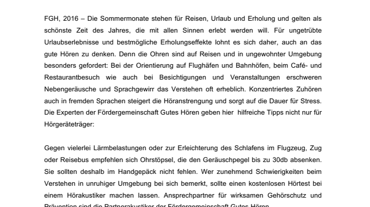 ​Fit für die Ferien - Hörtipps für die Urlaubszeit von den Partnerakustikern der Fördergemeinschaft Gutes Hören