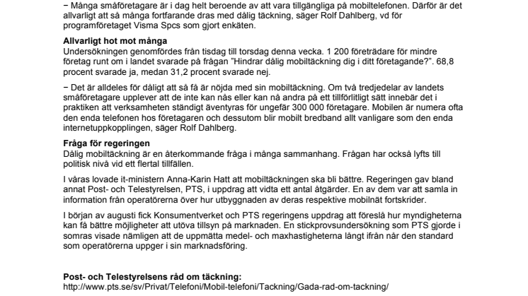 Småföretagare hindras av dålig mobiltäckning