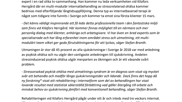 Stefan Branth klinikchef för Kilafors Herrgård Rehab