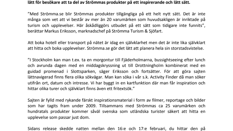 Strömma.se - öppnar upp för nya upplevelser!