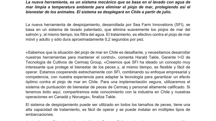 Cermaq will use new tool in Chile to combat sea lice 