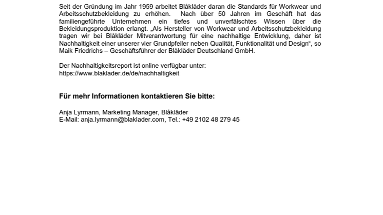 NACHHALTIGKEITSREPORT 2017 VON BLÅKLÄDER 