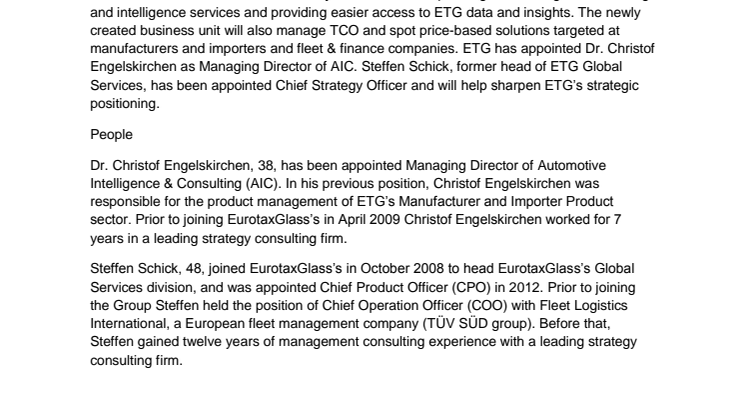 EurotaxGlass’s launches new business unit Automotive Intelligence & Consulting (AIC)