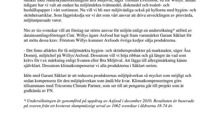Willys erbjuder första klimatsäkra varumärket