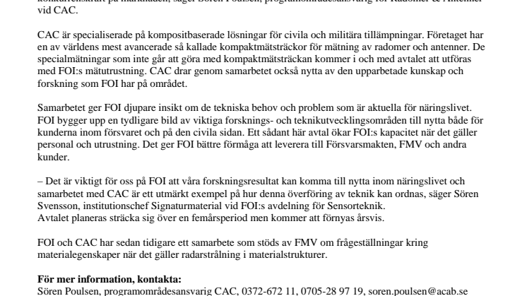 CAC och Totalförsvarets forskningsinstitut startar teknologiskt samarbete