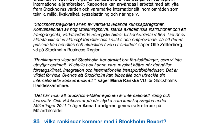 Stockholm Report 2011: Håller Stockholm måttet som konkurrenskraftig kunskapsregion?