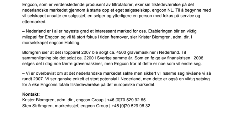 Engcon etablerer seg i Nederland
