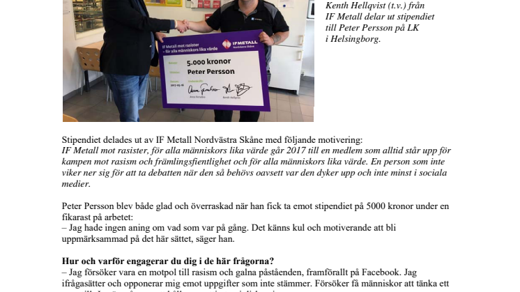 Stipendium mot rasism till medarbetare på LK
