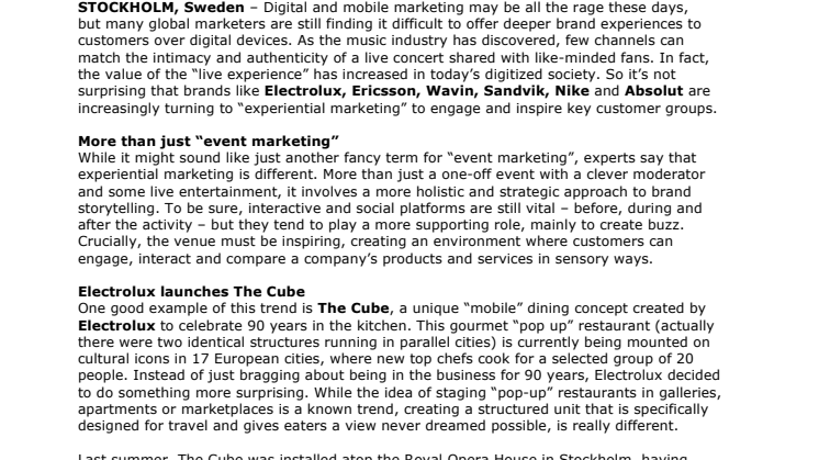 Electrolux and Volontaire to share secrets of “experiential marketing” on The Cube project at IAA Sweden event, Open Communications announces. 