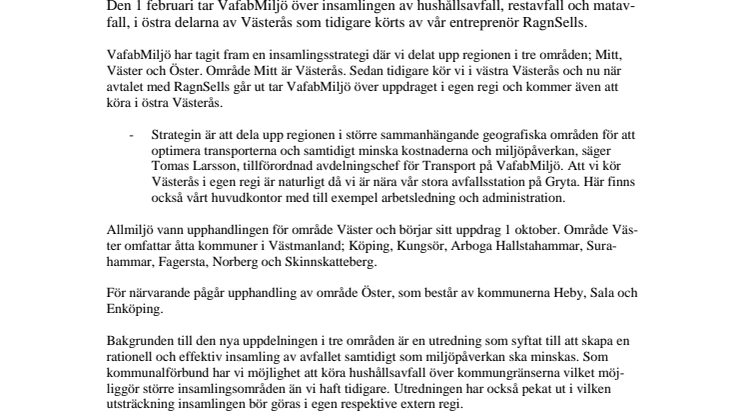 VafabMiljö tar över sophämtning i Västerås