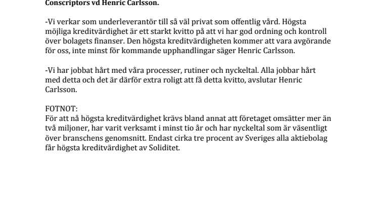 Högsta kreditvärdighet (AAA) för Conscriptor