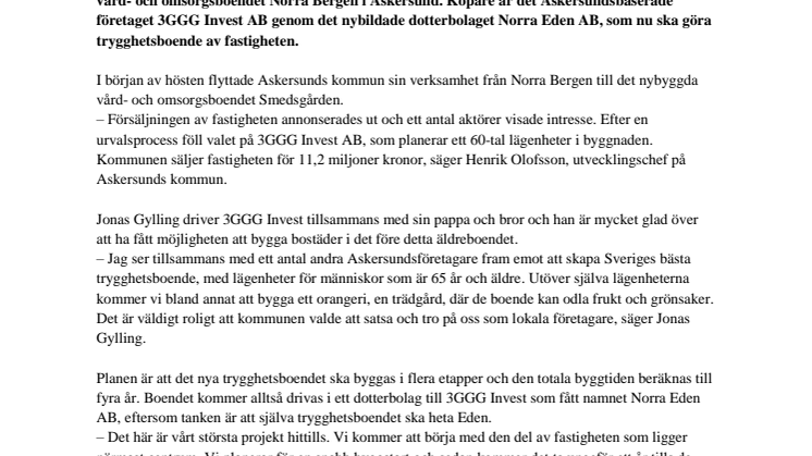 Klart med köpare av före detta äldreboendet Norra Bergen