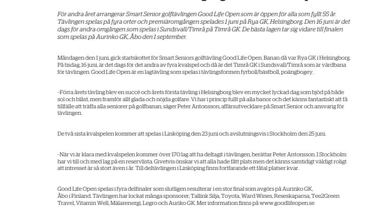 Sundsvall värd för andra omgången i Smart Seniors golftävling Good Life Open