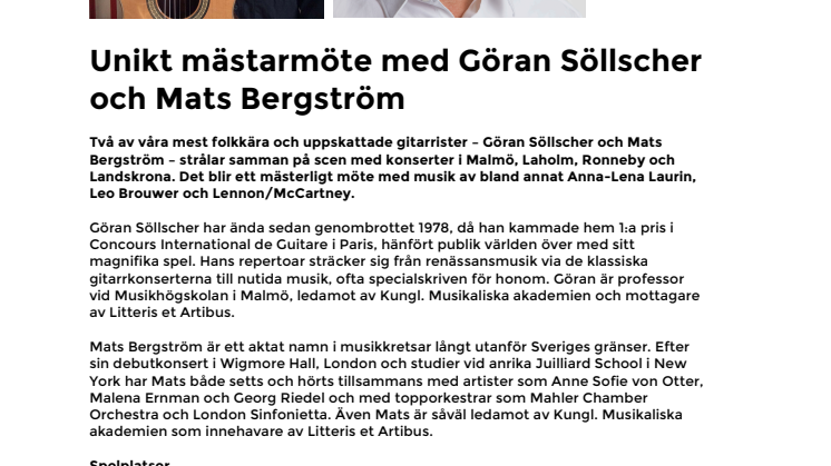 Unikt mästarmöte med Göran Söllscher och Mats Bergström