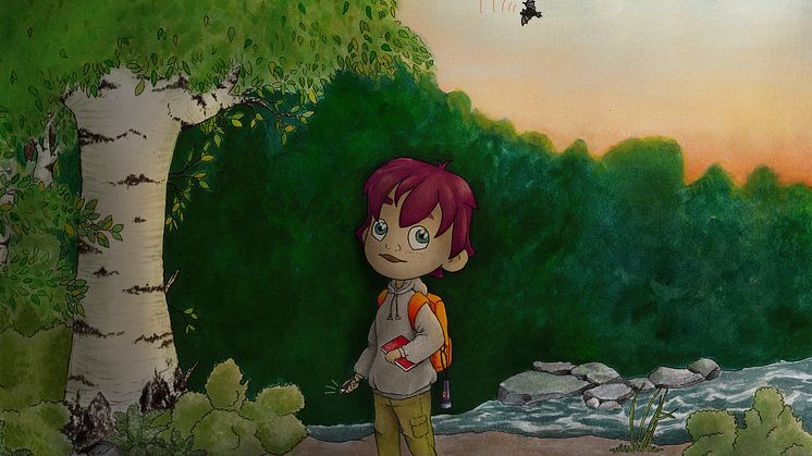 Landscape w child and flying bat
