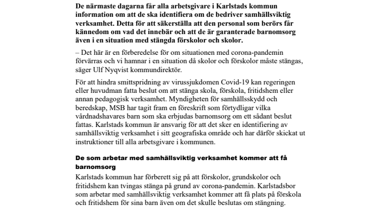 ​Arbetsgivare uppmanas identifiera samhällsviktig verksamhet