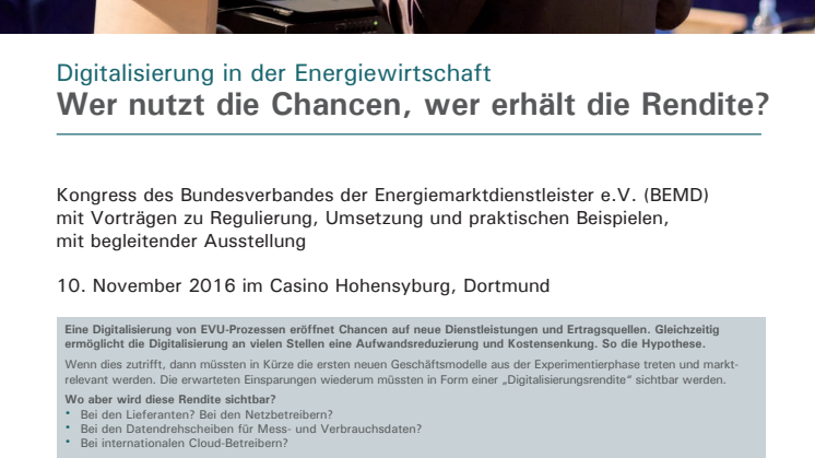 BEMD Jahreskongress am 10. November in Dortmund:  Ehrlichmachen einer Branche zur Digitalisierungsrendite 