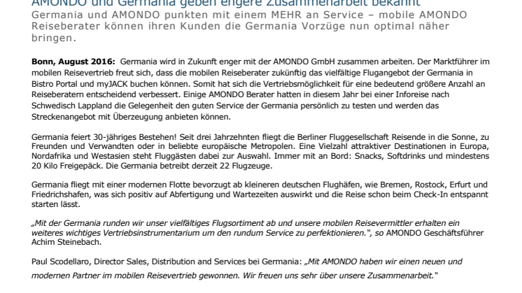 AMONDO und Germania geben engere Zusammenarbeit bekannt