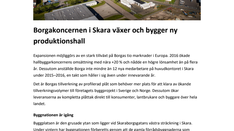 Borgakoncernen i Skara växer och bygger ny produktionshall