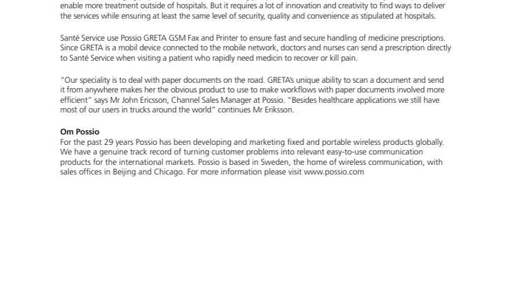 Possio enables healthcare services in homes
