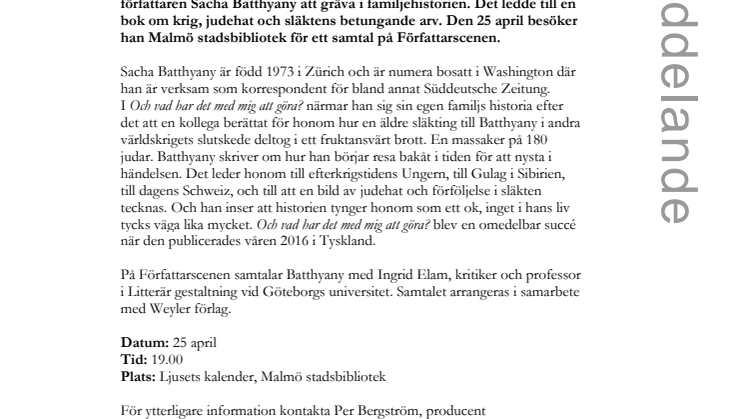 En fasansfull familjehistoria med Sacha Batthyany på Författarscenen