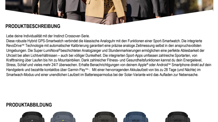 Garmin Datenblatt Instinct Crossover