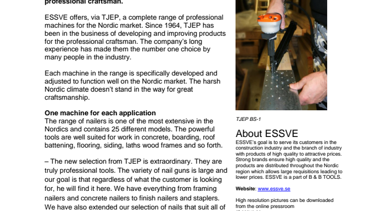 ESSVE launches: One of Scandinavia’s widest selection of nailers