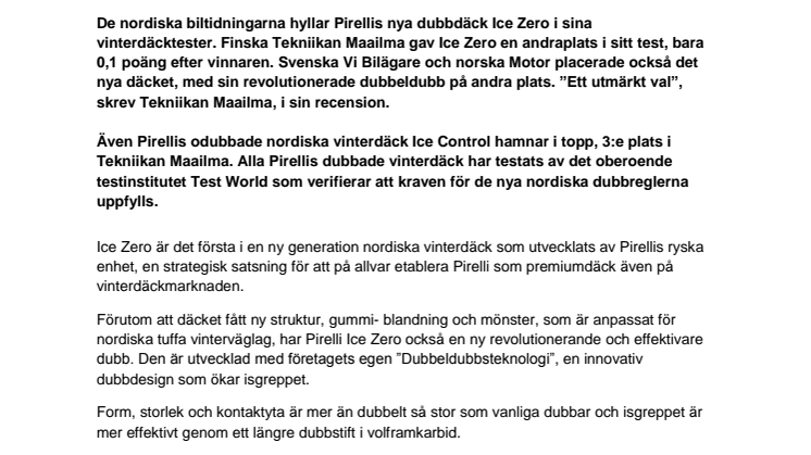 Andraplats för Pirelli Ice Zero i tidningarnas vinterdäcktester