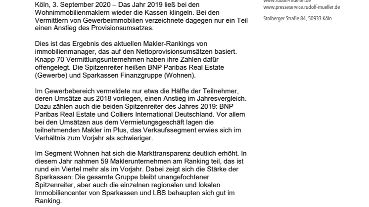 immobilienmanager Makler-Ranking 2020: Rekordjahr – aber nicht für alle