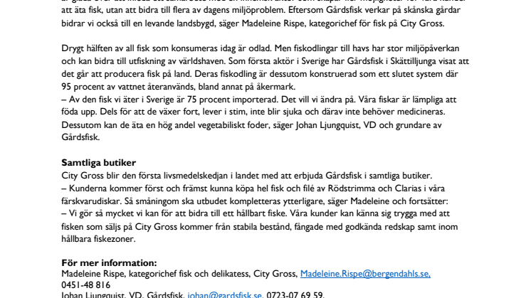 City Gross satsar på fisk från svenska gårdar