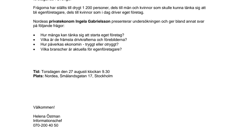 Nordea bjuder in till pressträff: Eget företag - dröm och verklighet