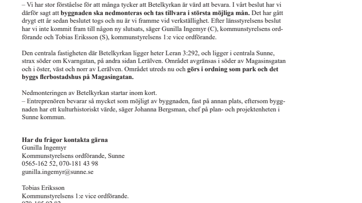 Betelkyrkan i Sunne monteras ner och tas tillvara