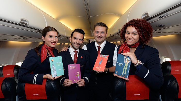 Norwegian crew with their favourite Roald Dahl books