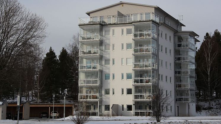 Bilden föreställer brf Varpen i Bollnäs, liknande punkthus planeras i Hudiksvalls hamn.