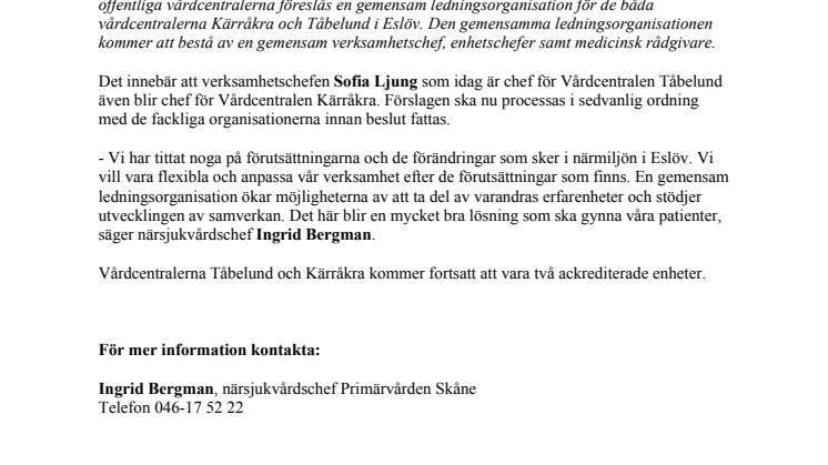 Klart med ny verksamhetschef för Vårdcentralen Kärråkra i Eslöv