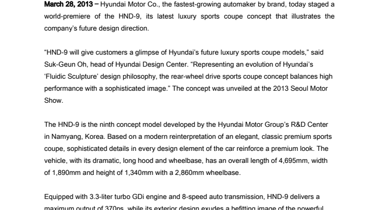 Hyundai viser sin luksuskupé, konseptbilen HND-9, på bilmessen i Seoul