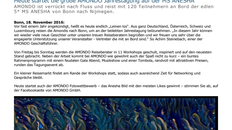 Heute startet die große AMONDO Jahrestagung auf der MS ANESHA