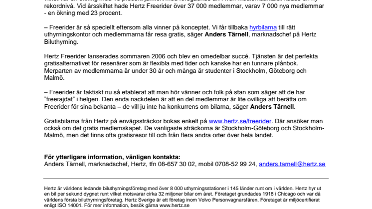 Nytt rekord i gratisresande för Hertz Freerider