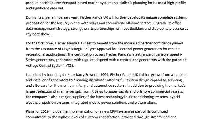 Fischer Panda UK Celebrates 25th Anniversary Year