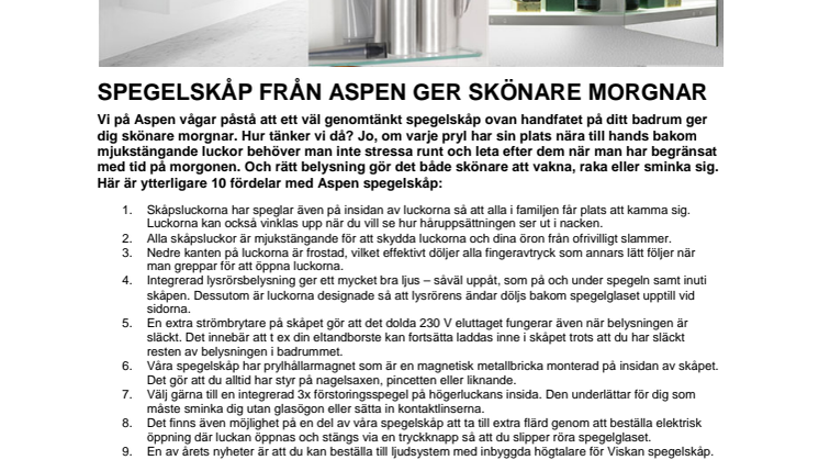 Spegelskåp från Aspen ger skönare morgnar