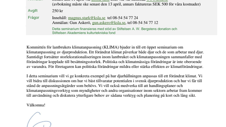 Seminarium 17 april: Anpassning av djurhållning till ett förändrat klimat