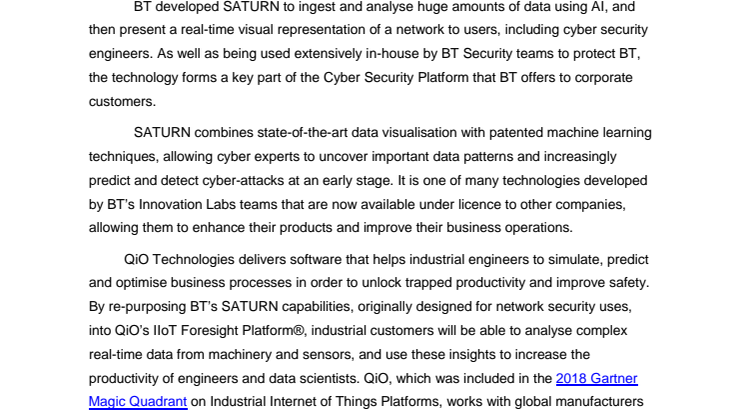 BT licenses cyber analytics to QiO Technologies