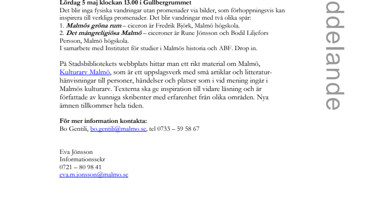 Stadsbiblioteket i Malmö: Gå till historien – vårvandringar i Malmö