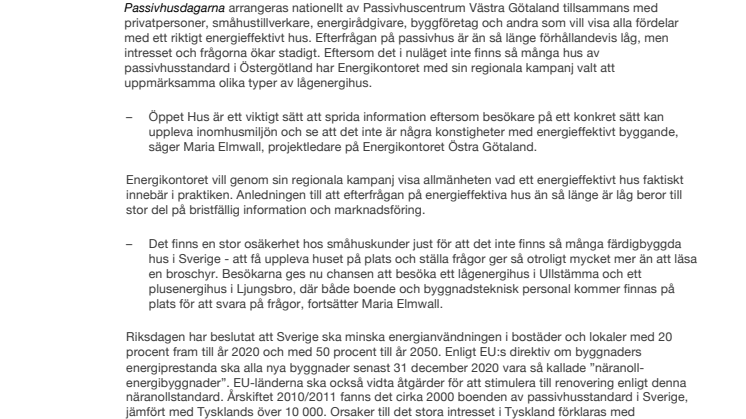 Öppet Hus ska minska osäkerheten kring energieffektiva hus